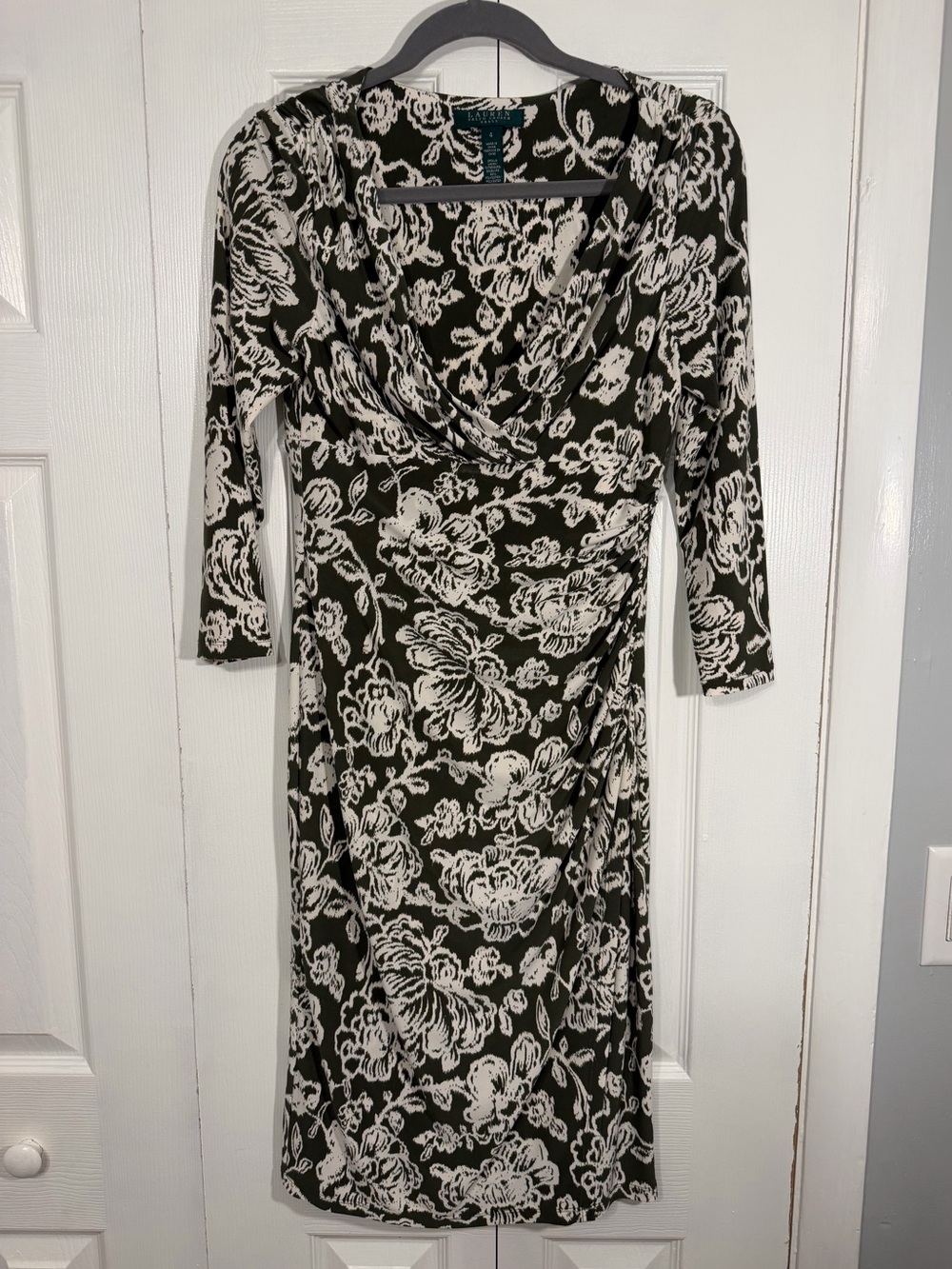 Lauren Ralph Lauren Floral Ruched Dress 4 Green Cream